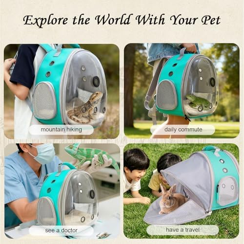 Back Extention Bearded Dragon Travel Backpack Carrier with Reptile Thermometer and Humidity Gauge Lizard Travel Cage Space Capsule Clear Bubble Window Astronaut Reptile Carrier Bag for Ball Python