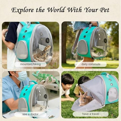 Back Extention Bearded Dragon Travel Backpack Carrier with Reptile Thermometer and Humidity Gauge Lizard Travel Cage Space Capsule Clear Bubble Window Astronaut Reptile Carrier Bag for Ball Python
