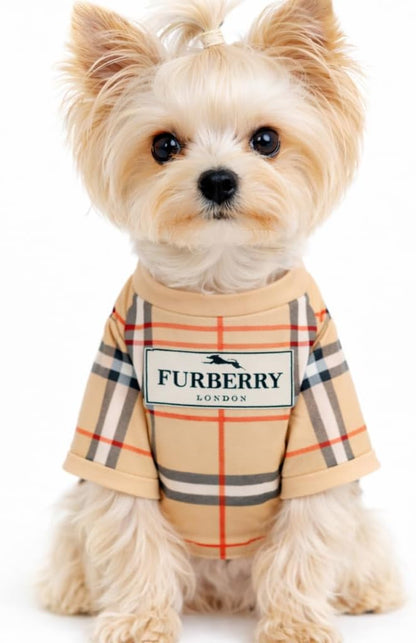 Luxury Designer Dog T Shirt – Trendy Puppy Clothes for Small Dogs, Fashion Pet Tee for French Bulldogs & Chihuahuas, Everything Chic Dog Apparel (FurberryTee, Medium)