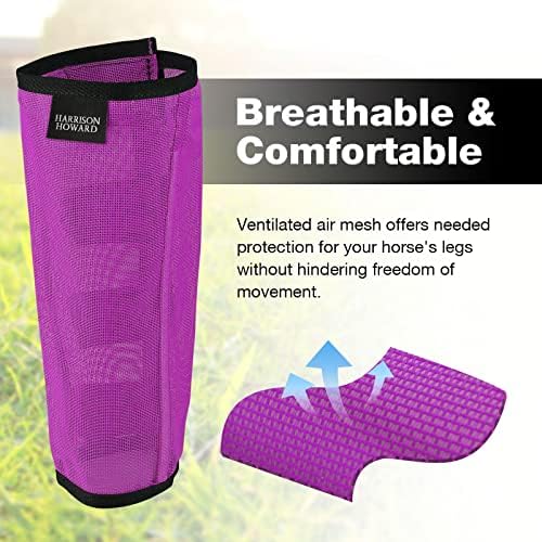 Harrison Howard Loose Fitting Fly Boots UV-Protective Extra Tough Mesh Ventilated Four Fasteners Stay-on Design Protect Horse Legs & Stomp-Reducing Set of 4 Purple Yearling