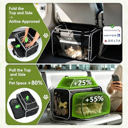 Lekereise Top and Side Expandable Pet Carrier 18x11x11Inch Delta American United Airline Approved Soft Sided Underseat Travel Carriers for Small Dogs Cats with Locking Safety Zippers Anti-Scratch Mesh