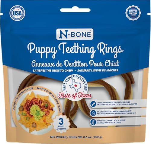 N-Bone Puppy Teething Rings, Taste of Texas Queso Con Carne Flavor, Natural Puppy Teething Chews, Helps Soothe Teething Gums, Calcium Enriched Chew Treats, 3 Rings