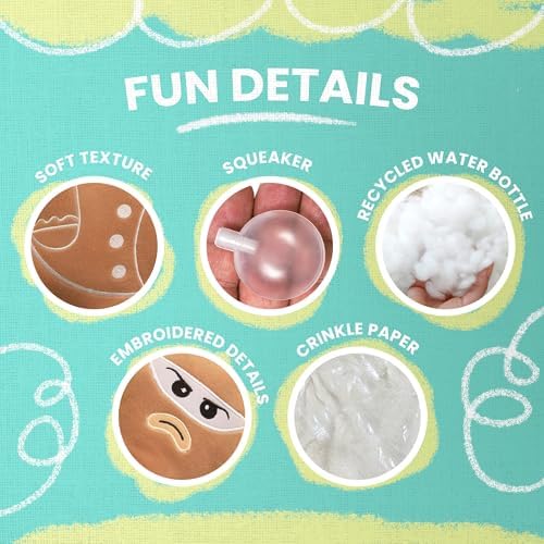 Snugarooz Lil Ninja Bread Man Plush Toy with Repair Patch Soft & Durable Chew Toy for Small Dogs - Crinkle Sounds - Ideal for Playtime