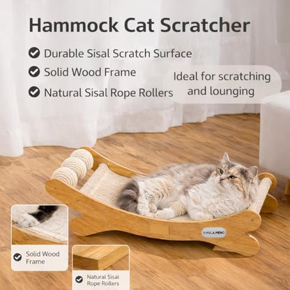 Cat Scratcher Bed Bone Shape Wooden Cat Sofa Bed with Ball Toy Indoor Cat Scratching Lounge Bed Durable Pet Recliner for Cats