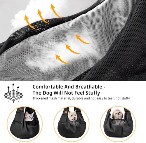 CUBY Dog and Cat Sling Carrier - Breathable Mesh Small Dog Sling Carrier-Soft Pouch and Tote Design-Suitable for Puppy, Small Dog Cat Pets Carriers Sling Outdoor(Black-Mesh)