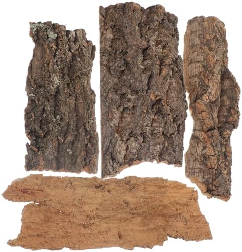 Amosfun 4pcs Reptile Bark Cork Wood Bark Decor Cork Flat Bedding for Bearded Dragon Lizard Geckos Tortoise, Random Size 3.2 to 5.5Inch