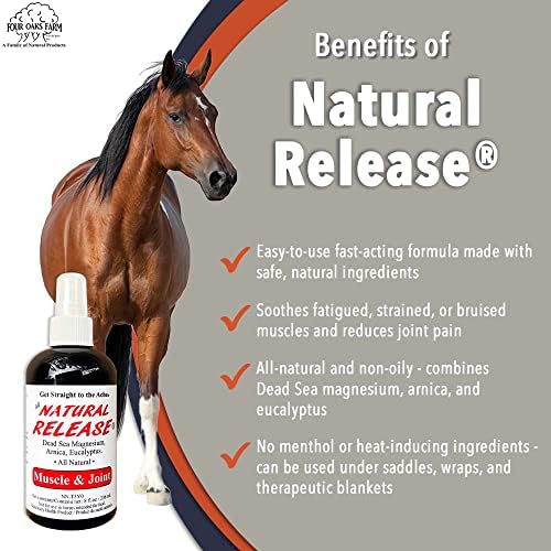 Four Oaks Farm Ventures, Natural Release Muscle Spray Treatment - Horse Liniment for Sore Muscles, Joint Pain, Tendon & Inflammation Relief - Easy to Use, Fast Acting, Alcohol & Menthol Free (8 oz)