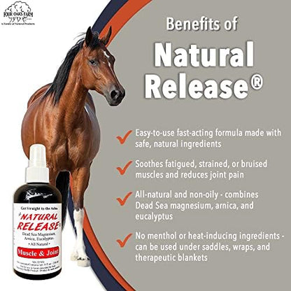 Four Oaks Farm Ventures, Natural Release Muscle Spray Treatment - Horse Liniment for Sore Muscles, Joint Pain, Tendon & Inflammation Relief - Easy to Use, Fast Acting, Alcohol & Menthol Free (8 oz)
