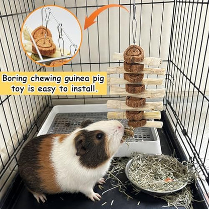 4 PCS Bunny Chew Toys for Grinding Teeth, Hanging Rabbit Snack Toy Natural Guinea Pig Sweet Bamboo Sticks Carrot Cake Small Animal Treats String for Chinchilla, Guinea Pigs, Squirrel, Gerbil
