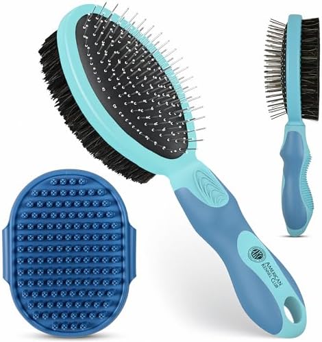 AKC Double-Sided Dog Grooming Brush, Bristle & Pin, Dogs & Cats