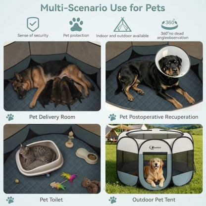 Siedihit Dog Playpen Tent Crate Cage with Washable Pee Pad, Ex-Large Grey