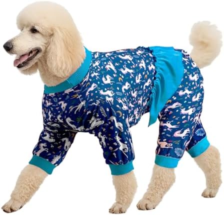 LovinPet Large Dog Pjs, Pajamas, Pet Pajamas, White Print, Blue, L