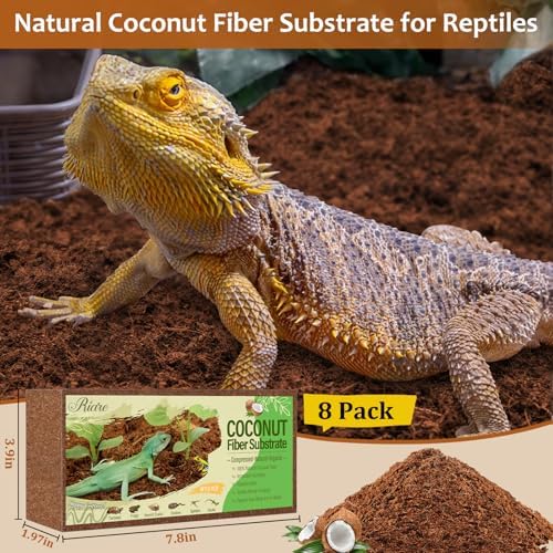 Riare 8 Pack Natural Coconut Fiber Substrate, Coco Coir Reptile Bedding