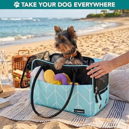 PetAmi Small Dog Purse Carrier with Pockets, Airline Approved, Chevron Teal