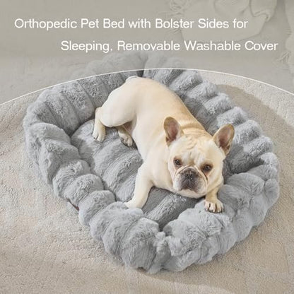 Luxury Dog Beds,Large Sized Dog Washable Furry Pet Beds,Comfort Rectangle Pet Sofa Couch with Ultra,Puppy Beds with Removable Zipper Cover,40x30x7.5inches,Light Gray