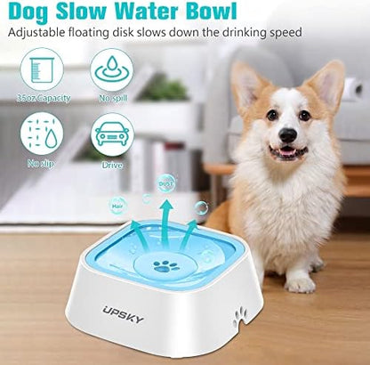 UPSKY 35oz No-Spill Pet Water Bowl, Slow Water Feeder for Dogs and Cats