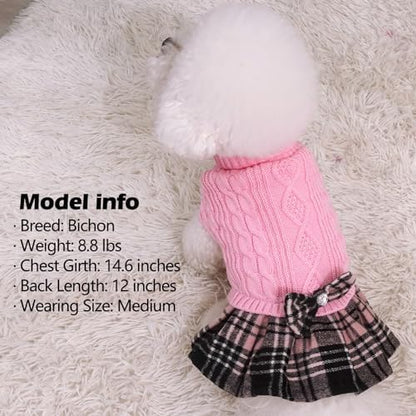 KYEESE Dog Sweater Dress for Small Dogs Turtleneck Thick Knit Pullover