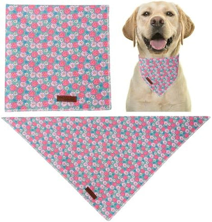 Summer Dog Bandana, UP URARA PUP Chamomile Triangle Bid Scarf for Medium Large Dogs, Cotton Kerchief for Girl Boy Puppies, Cute Spring FloralBandana,L