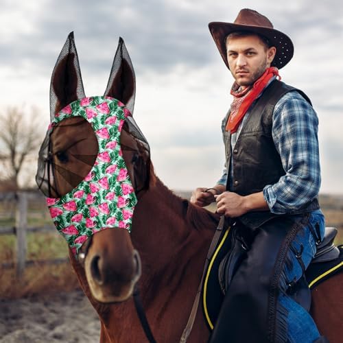 Frienda 4 Pcs Horse Fly Mask with Ears Mesh Comfort, Fruit, Large
