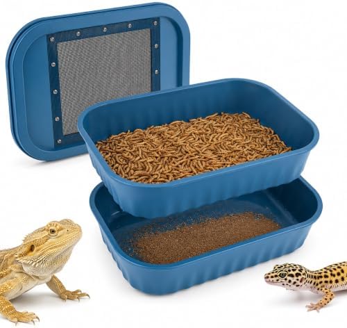 Mealworm Breeding Kit, 2 Layer Mealworm Farm with Mesh Sifter Tray, Mealworm Keeper to Help Prevent Escape, Live Feeder Worm Container for Reptiles, Bearded Dragons, Leopard Geckos, Birds & Chickens