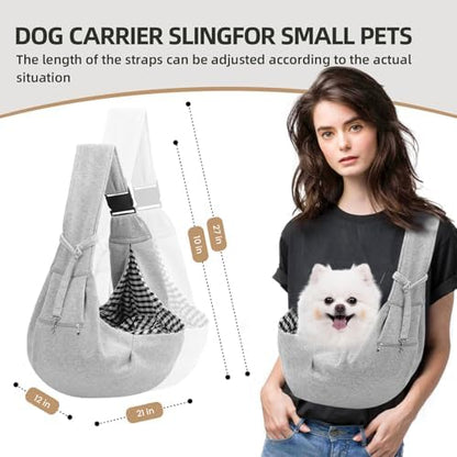 Adjustable Dog Sling Carrier with Pocket, Puppy Carrier for Small Dog & Cat