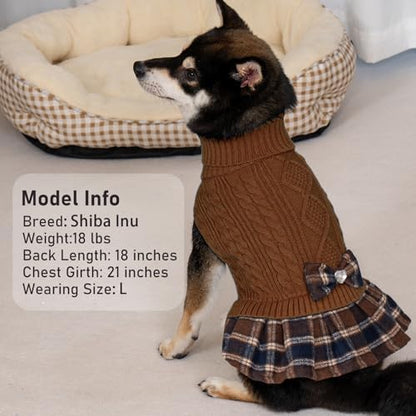 KYEESE Dog Sweater Dress for Small Dogs Turtleneck Thick Knit Pullover