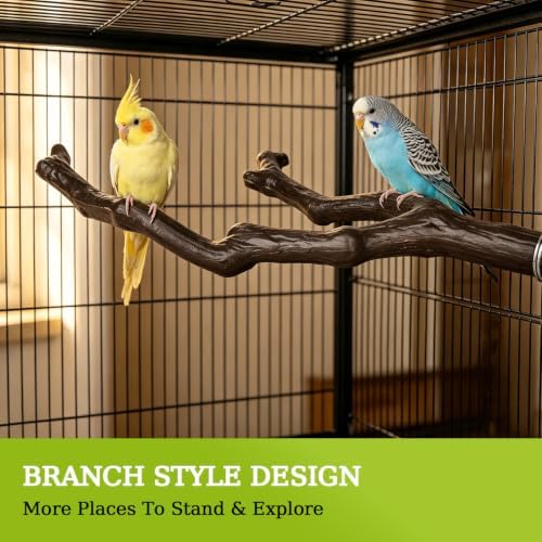 3 Pack Bird Perches for Cage, Bird Cage Accessories Branch Style Bird Stand with Mounting Hardware, Textured Climbing Perches for Budgie Cockatiels Finches Small Birds Plastic