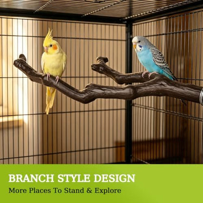 3 Pack Bird Perches for Cage, Bird Cage Accessories Branch Style Bird Stand with Mounting Hardware, Textured Climbing Perches for Budgie Cockatiels Finches Small Birds Plastic