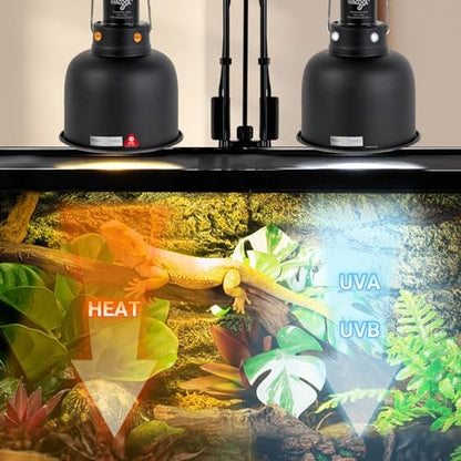 WACOOL TERRA Reptile Light Fixture 2 Pack, 5.5 in Deep Dome Reptile Heat Lamp Fixture, Optical Reflection Terrarium Light Fixture for Reptile UVB UVA Heat Basking Bulbs