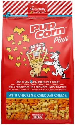 Pup Corn Plus - Puffed Dog Treats with Prebiotics and Probiotics - Chicken & Cheddar Cheese (24oz) - Made in USA