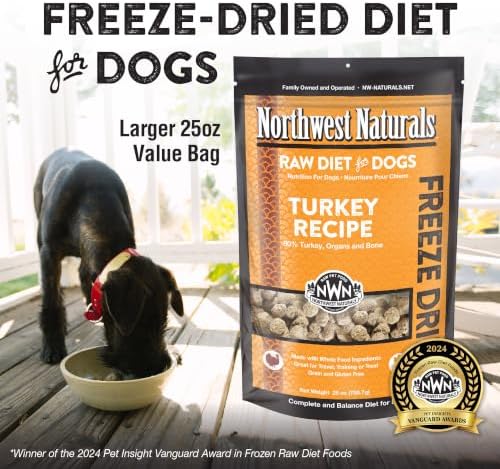 Northwest Naturals Freeze-Dried Turkey Dog Food - Bite-Sized Nuggets - Grain-Free, High-Protein, Raw Diet, Human-Grade, Limited Ingredients, All Natural, Made in the USA, Healthy & Nutritious - 25 Oz