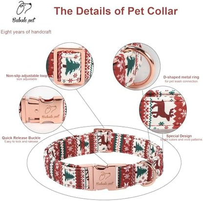 Christmas Dog Collar for Large Dogs - Fair Isle Style Christmas Collars for Dogs, Cute Reindeer Snowflake Winter Heavy-Duty Adjustable Dog Collars with Metal Buckle L