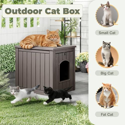 Cat Litter Box Enclosure, Enclosed Cat Litter Box Raised Floor, Openable Front Door Outdoor Cat House Weatherproof, Easy to Clean, Grey