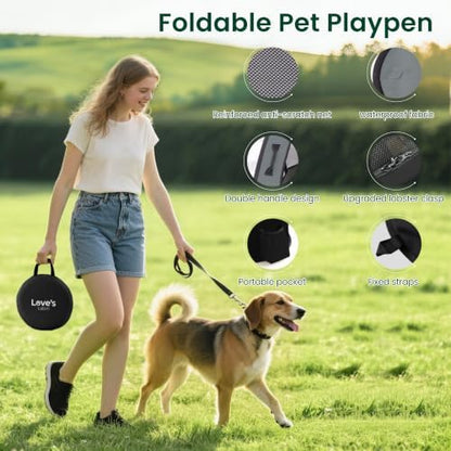 Love's cabin Dog Playpen Cat Pet Puppy Pen,Portable Playpens for Dogs Indoor Outdoor Travel Camping Use,Foldable Kennel Tent Crate for Rabbit Small Animals with Carrying Case (Grey with Pad, Small)