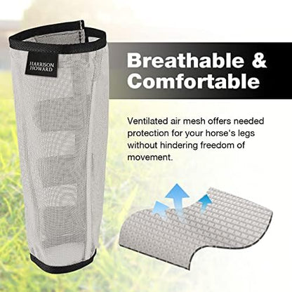 Harrison Howard Loose Fitting Fly Boots UV-Protective Extra Tough Mesh Ventilated Four Fasteners Stay-on Design Protect Horse Legs & Stomp-Reducing Set of 4 Silver Grey Small