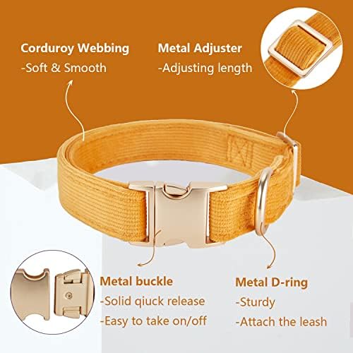 Soft Corduroy Fibric Dog Collar with High Grade Metal Buckle, for Large Dogs.(Orange,Large:17-26")