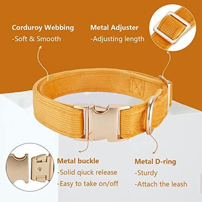 Soft Corduroy Fibric Dog Collar with High Grade Metal Buckle, for Large Dogs.(Orange,Large:17-26")