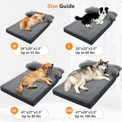 KISYYO Orthopedic XL Dog Beds for Extra Large Dogs with Removable Washable Cover and Removable Pillow for Crate,Waterproof Extra Large Dogs Mat, Grey, 41x27