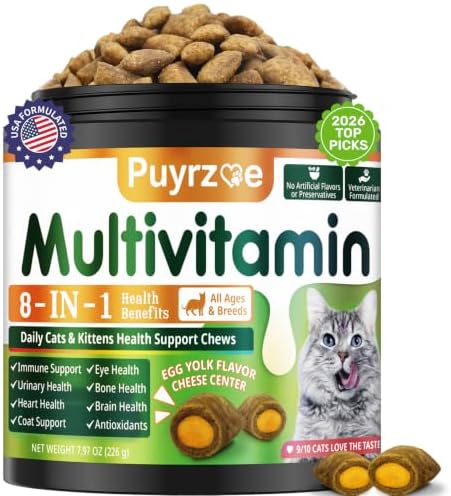 Puyrzoe Taurine for Cats, Cat Vitamins Treats, 500 Crunchy Chews