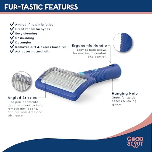 Good Scout Slicker Brush, Best Deshedding Tool for Dogs & Cats, Gentle, Safe & Effective Pet Grooming Tool for Long & Short Haired Animals
