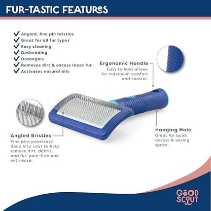 Good Scout Slicker Brush, Best Deshedding Tool for Dogs & Cats, Gentle, Safe & Effective Pet Grooming Tool for Long & Short Haired Animals