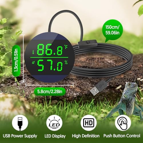 QZQ Reptile Thermometer and Humidity Gauge, Digital Display, Blue