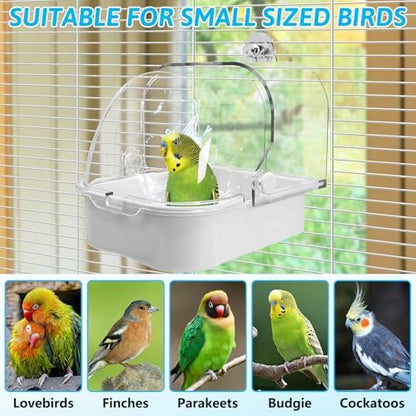 Tfwadmx Bird Cage Bath Hanging Parrot Bath Tub Water Shower Food Feeder Holder Tray Bird Bath Supplies for Small Birds Canary Budgies Cockatiel Lovebirds (White)