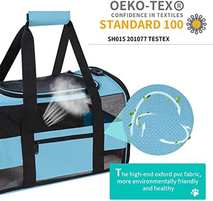 Airline Approved Pet Carrier Backpack for Cats & Dogs, Expandable Collapsible Cat Carrier with Breathable Mesh & Safety Leash, Portable Dog Travel Carrier for Hiking/Car/Train Blue