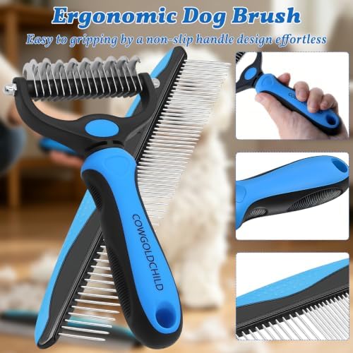 Dog Brush for Shedding - Undercoat Rake for Dogs Deshedding Brush Double-Sided Dematting Comb Pet Pro Grooming Tool Removes Knots Mats Tangled Hair