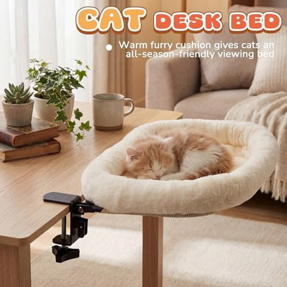 Lewtemi Bedside Pet Bed, Hanging Cat Hammock Attached to Bed or Desk, Cream