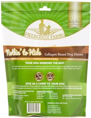Fieldcrest Farms Nothin to Hide Flip Chips Dog Chews - Natural Rawhide Alternative Treats for Dogs, Collagen Based Snack for Moderate Chewers Up to 35lbs, Chicken Flavor