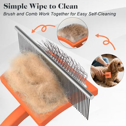 2PCS Slicker Brush for Dogs & Pet Comb,Professional Dog Grooming Brush (Goldendoodles,Poodles,Labradoodles) with Extra Long Pins to Effectively Remove Tangles, Knots and Mats (Orange, Large)