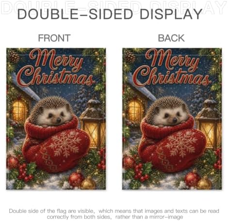 Christmas Hedgehog House Flag 28x40 Inch Merry Holiday Red Stocking Lantern Ornaments Holly Snowy Woodland Rustic Outdoor Yard Lawn Porch Double Sided Banner Welcome Decor