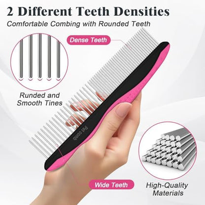 2PCS Self Cleaning Slicker Brush & Dog Comb - Skin Friendly Deshedding Grooming Tool for Dogs, Cats and Small Animals, Professional Deshedding Dematting Tool for Long and Short Haired Pets (Red)